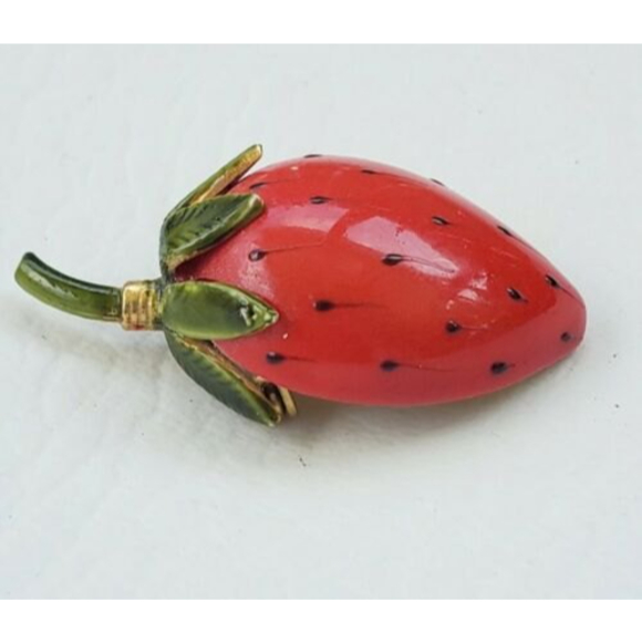 Original by Robert Jewelry - Vintage Original By Robert Strawberry Pin Brooch-Enamel-Signed